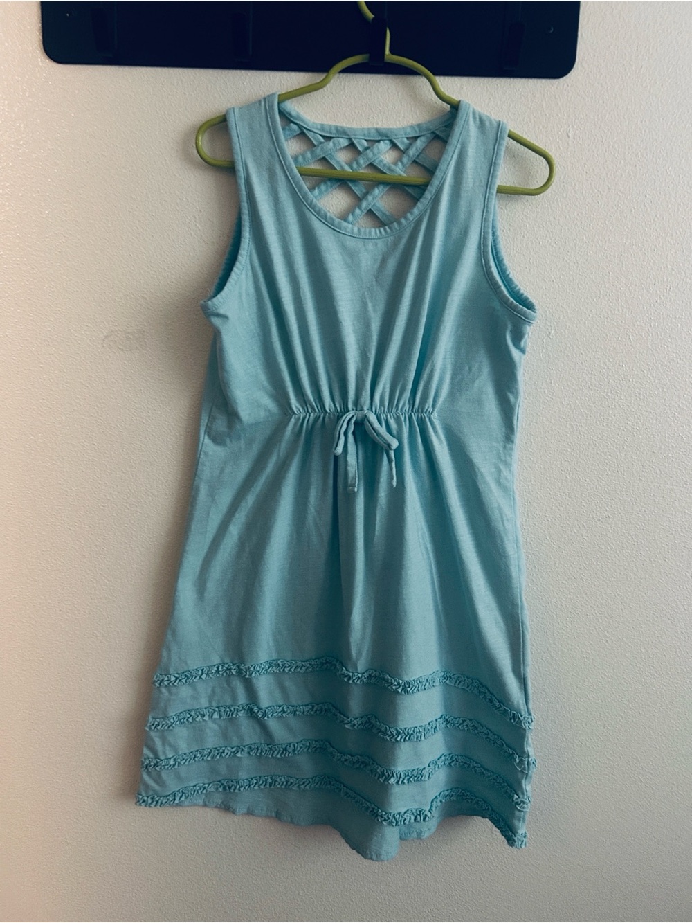 Boston Traders Girl M(9-10)Teal Cotton Blend  Sleeveless Dress with Lattice Back